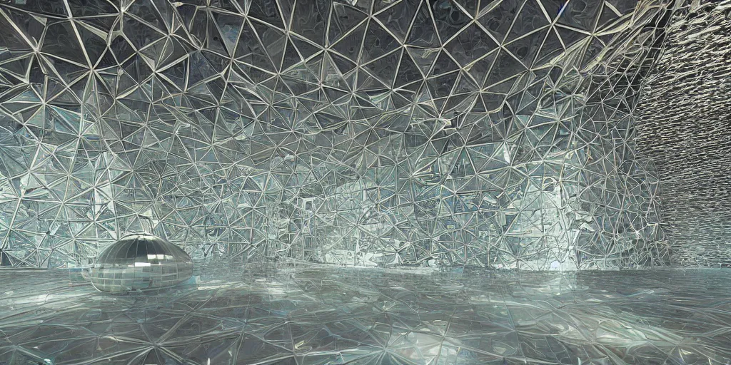 Prompt: futuristic translucent iridescent mosque hive power architecture by Buckminster Fuller and photo by denis villeneuve , inspired by Mining by Risa lin on art station