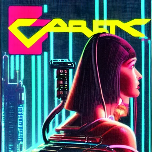 Image similar to cable plugged into cyberdeck, back of head, cyberpunk woman, computer, 1 9 7 9 omni magazine cover, style by vincent di fate, cyberpunk 2 0 2 0