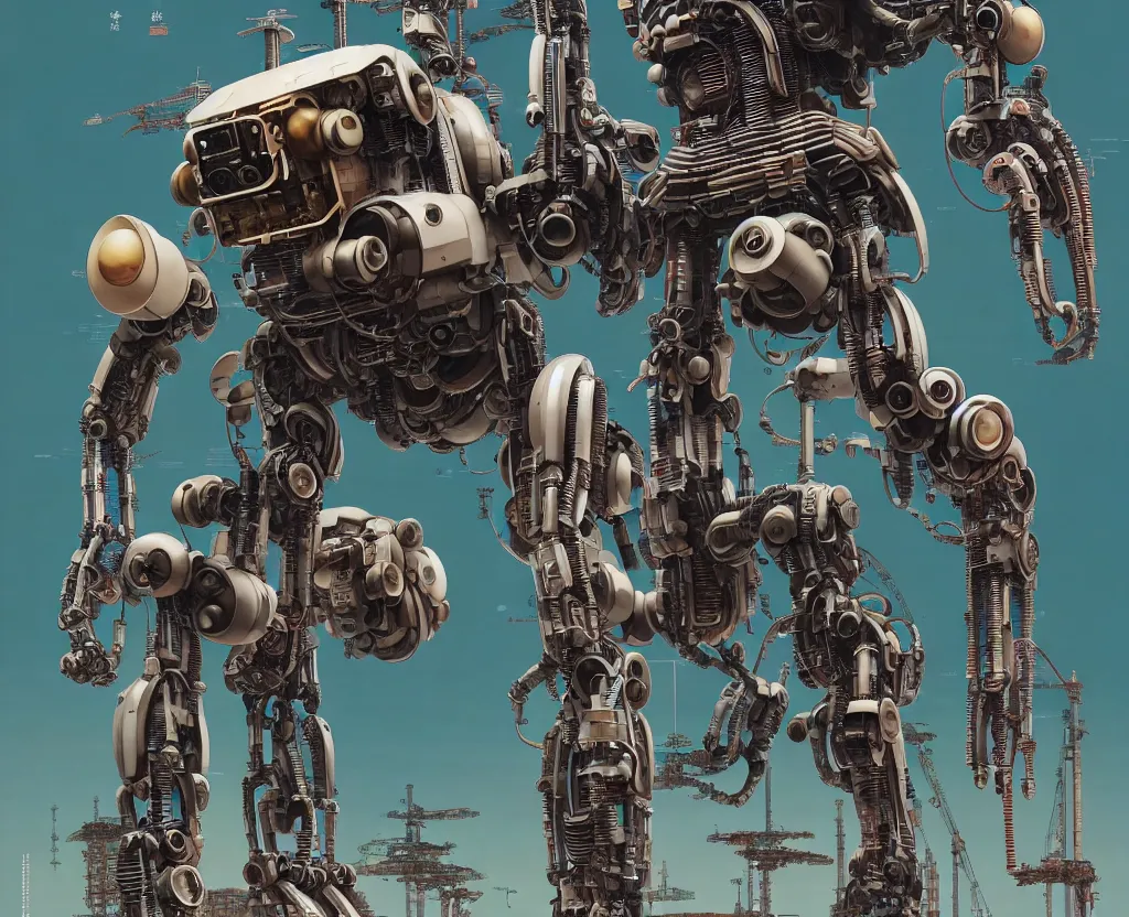 Prompt: collection of exploration, katsuhiro otomo, robot arms, props, hard surface, panel, simon stalenhag, kitbash, items, big medium small, detailed establishing close up shot, futuristic, parts, machinery, greebles, insanely detailed, case, hardware, golden ratio, wes anderson color scheme, in watercolor gouache detailed paintings, sleek design