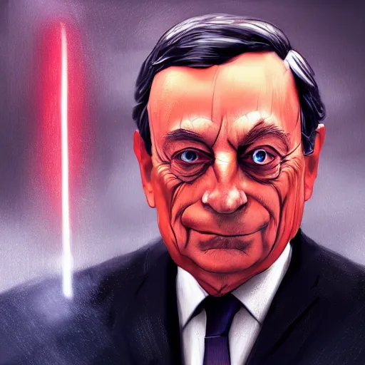 Image similar to Mario Draghi as Emperor Palpatine, digital art, cgsociety, artstation, trending, 4k