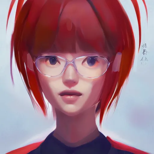 Image similar to Portrait of Asuka Langley Soryu from Evangelion using plugsuite, artwork by Sergey Kolesov, arstation,