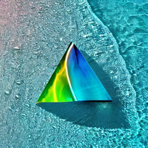 Image similar to water artwork manipulation inside the shape of a downward - facing triangle, on the ocean water, ray tracing, realistic water, focus, long shot, 8 k resolution, cinematic, water art photoshop