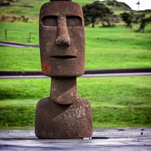 Prompt: moai statue doing a kickflip on a skateboard