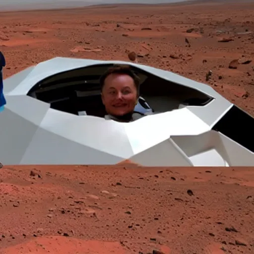 Image similar to Elon musk selfie with futuristic house on mars