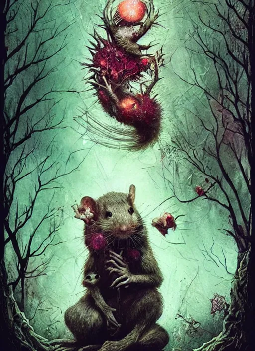 Image similar to the dormouse, death tarot card, highly detailed, cinematic, 8 k, by megan duncanson, benjamin lacombe, adrian borda, stanley artgermm, tom bagshaw, craig mullins, carne griffiths, ayami kojima, beksinski, giger, trending on deviantart, hyper detailed, horror, full of colour