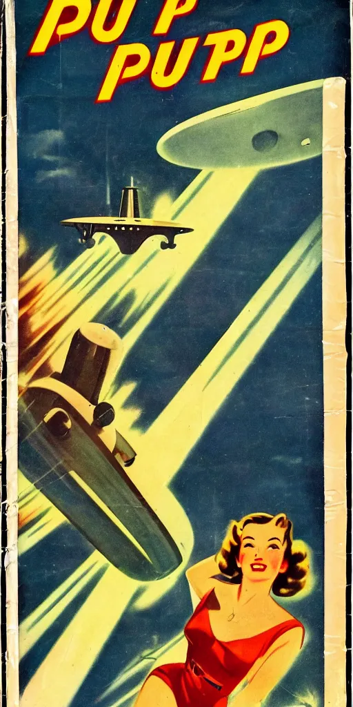 Prompt: 1 9 4 0 s pulp science fiction magazine cover art without text, no text, no fonts, ufo abduction