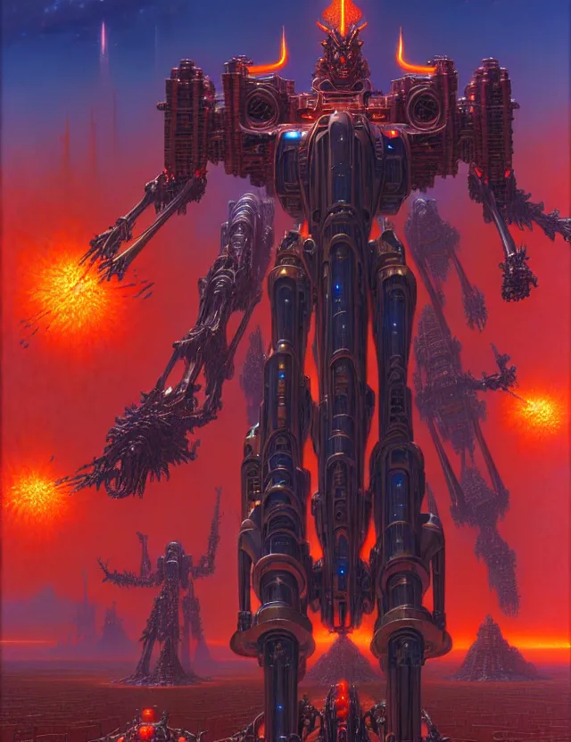 Prompt: a satan mecha, tim hildebrandt, wayne barlowe, bruce pennington, donato giancola, trending on artstation, cinematic composition, beautiful lighting, hyper detailed, 8 k, oil on canvas