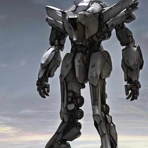 Image similar to armored core, concept mecha suit from anthem video game, xenogears, by vitaly bulgarov, by yoji shinkawa, by joss nizzi, by shoji kawamori, bioware, mecha, deviantart, artstation, render, unreal engine