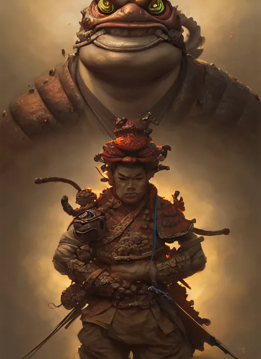 Image similar to toad samurai, subsurface scattering, by jesper ejsing, justin gerard, tomasz alen kopera, cgsociety and fenghua zhong, highly detailed, rim light, cinematic lighting, illustration, art, octane render, very coherent, cinematic, hyper realism, high detail, octane render, 8 k