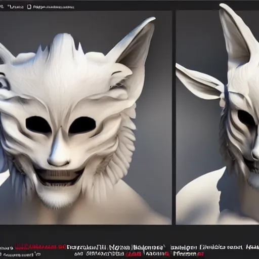 Image similar to a beautiful japanes male wearing a kitsune mask, intricate unreal engine 5 creation for a gallery