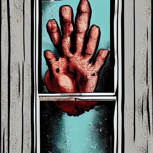 Image similar to a persons hand slamming on a window illustration trending on art station high quality creepy