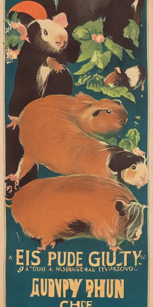 Prompt: a 1 9 1 0 s poster advertising a guinea pig show