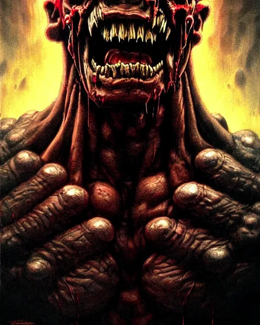 Image similar to doomfist from overwatch, rage, evil zombie, character portrait, portrait, close up, concept art, intricate details, highly detailed, horror poster, horror, vintage horror art, realistic, terrifying, in the style of michael whelan, beksinski, and gustave dore