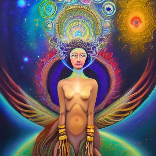 Prompt: goddess of earth, astral spirit space journey in oil painting, ayahuasca, trending on artstation, award winning, emotional, highly detailed ethereal surrealist art