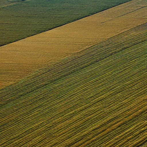 Image similar to view from a helicopter of Midwest farmland, extreme detail, photograph, by greg rutkowski