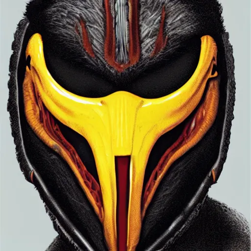 Image similar to hedcut portrait of yatuja wearing mask from the movie predator