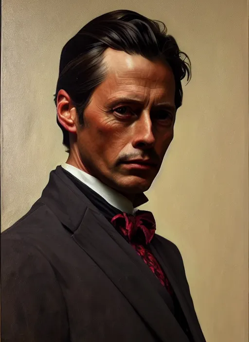 Prompt: oil portrait of miles edgeworth, intricate, elegant, highly detailed, lighting, painting, artstation, smooth, illustration, art by greg rutowski and alphonse mucha