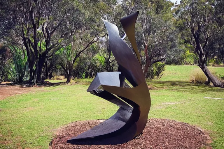 Prompt: “dramatic award-winning sculpture in an Australian wetlands, sculpture garden”