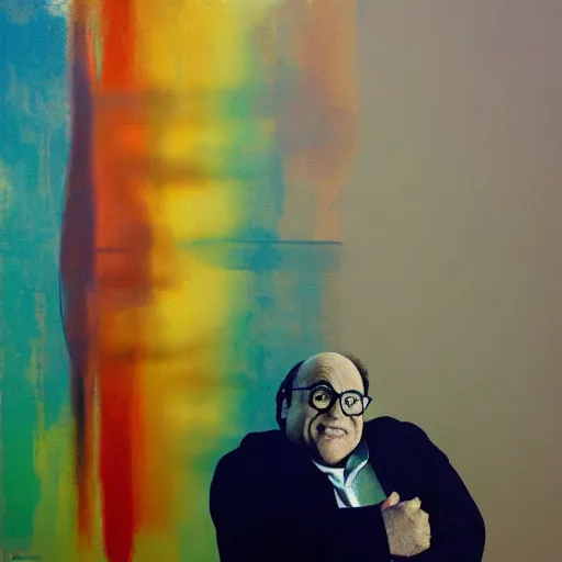 Image similar to Danny DeVito, neo brutralism, colorful, oilpainting, hyperrealistic, cgsociety, octane render, in the style of Mark Rothko, Edward Hopper and Akihiko Yoshida