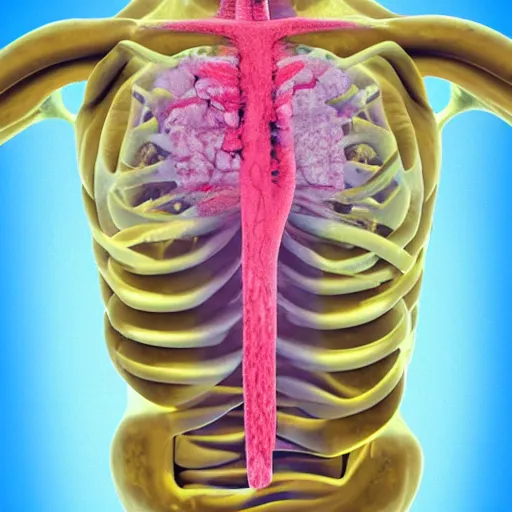 Image similar to Chest CT scan showing a banana lodged in the middle of the chest