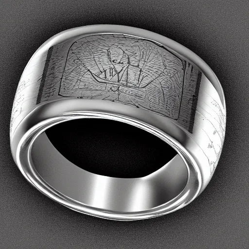 Prompt: the ring from lord if the rings with an imprinted ruler, cm scale imprinted on the inside of the ring, one ring to rule them all, highly detailed, 8 k, trending on artstation, mystic, rpg artwork