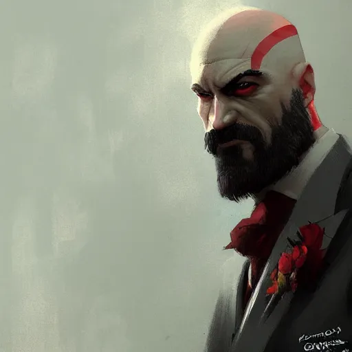 Image similar to kratos in a suit by greg rutkowski