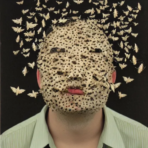 Prompt: a guy, face covered in moths, by shinji aramaki,