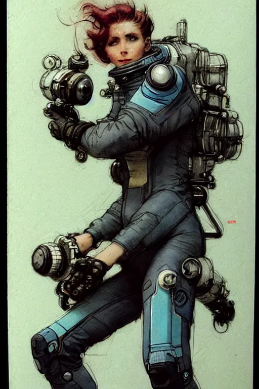 Image similar to ( ( ( ( ( 2 0 5 0 s retro future boy 1 0 old boy super scientest in space pirate mechanics costume full portrait. action pose. muted colors. ) ) ) ) ) by jean - baptiste monge!!!!!!!!!!!!!!!!!!!!!!!!!!!!!!
