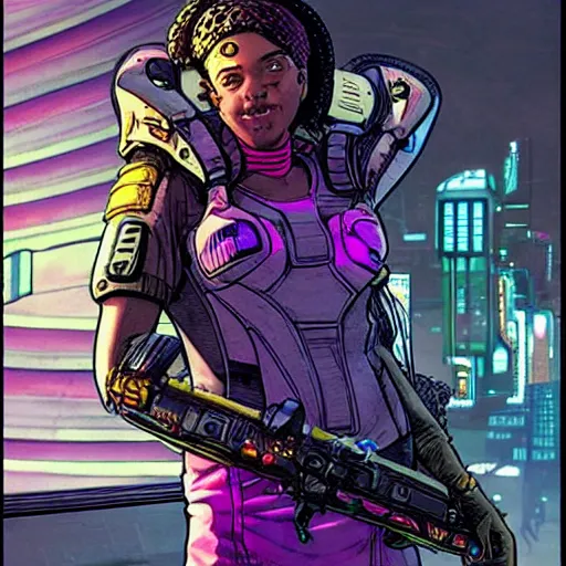 Prompt: Sonya. Apex legends cyberpunk feminist hacker. Concept art by James Gurney and Mœbius.