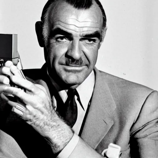 Image similar to Sean Connery using a lighter, 1960s, stylish, bad boy