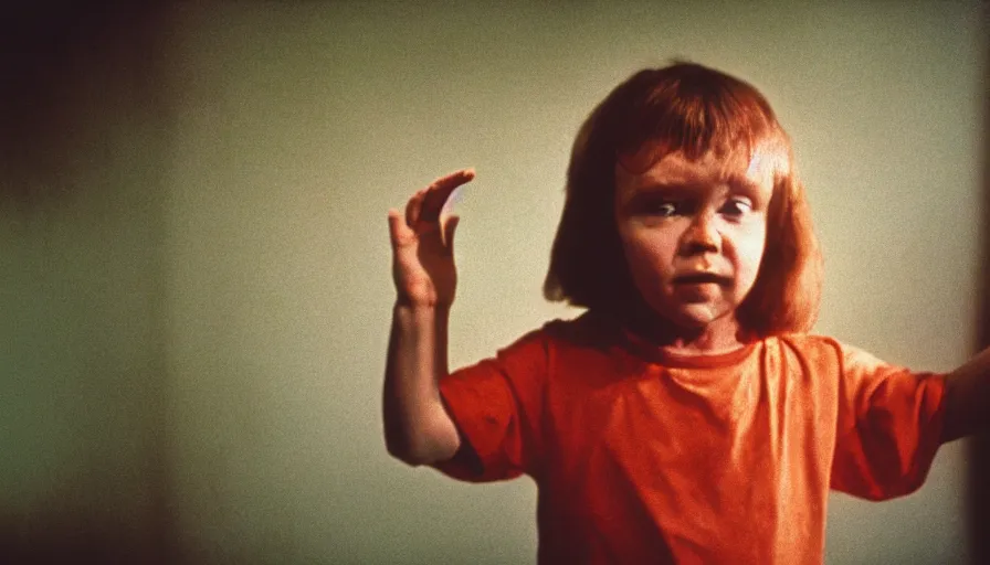 Prompt: a 7 0 s film still from a horror movie of a child with no arms, kodachrome, cinecolor, cinestill, film grain, film texture, retro, cinematic, high resolution, photorealism,