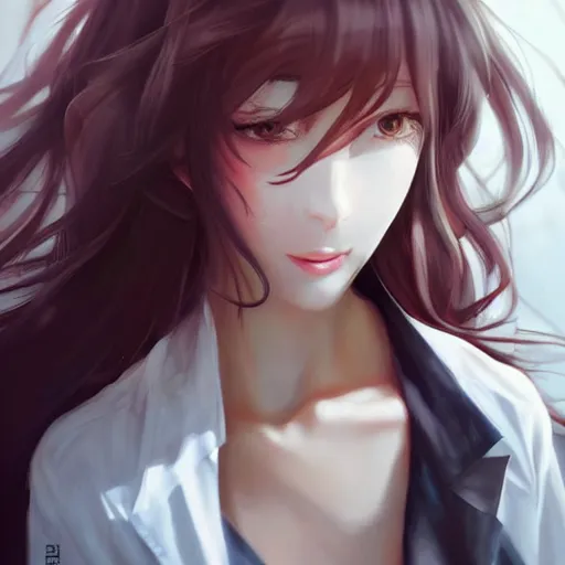 Image similar to kurisu makise, elegant, ultra highly detailed, digital painting, smooth, sharp focus, artstation, pixiv, art by ina wong, bo chen, artgerm, rossdraws, sakimichan