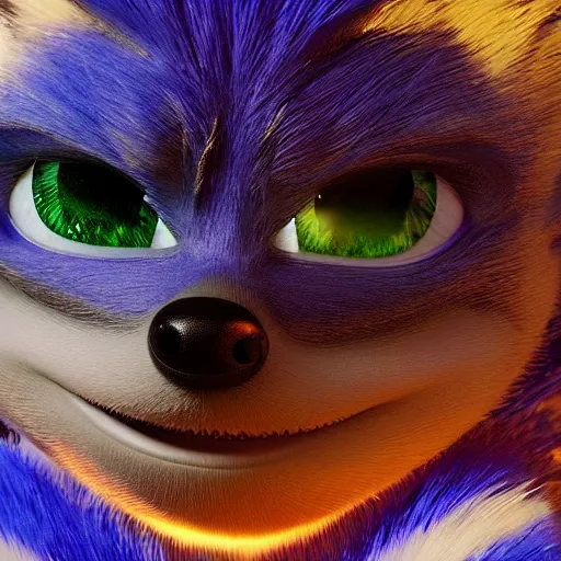 Prompt: ultrarealistic hyperdetailed render of sonic the hedgehog, cute symmetrical eyes, lovable and furry, by beeple and h. r. giger, colorful, vibrant, 3 d, octane render, unreal engine, cryengine, artstation