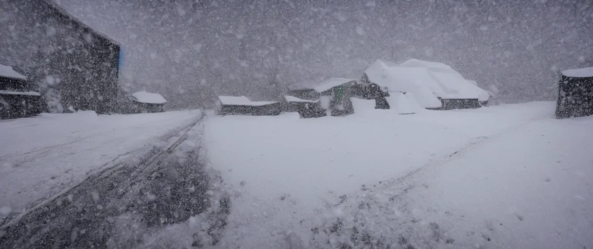 Prompt: a high quality color creepy atmospheric extreme closeup shot hd 4 k film 3 5 mm photograph of very heavy snow fall blizzard in desolate antarctica