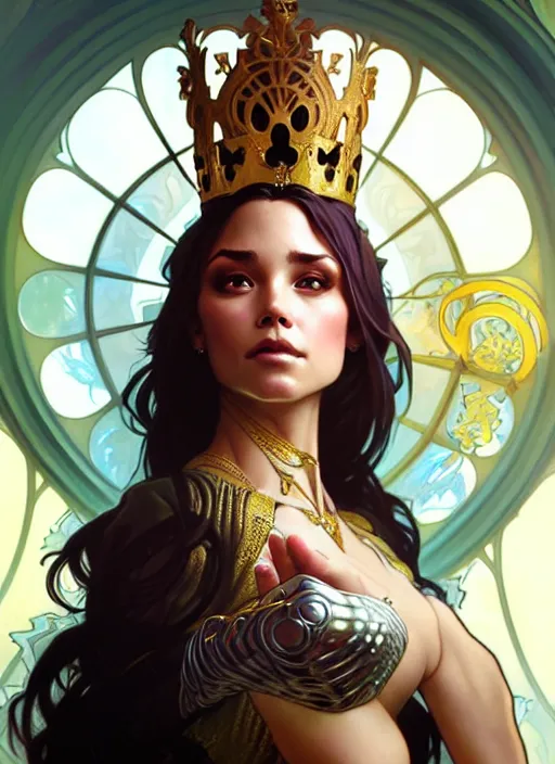 Image similar to ashley tervort as queen, incredibly detailed face, true anatomy, art by artgerm and greg rutkowski and alphonse mucha