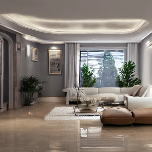 Image similar to photorealistic living room