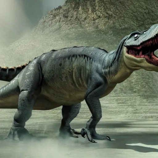 Prompt: cinematic film still of dinosaur extinction