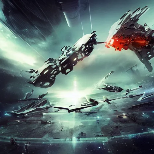 Image similar to an incomprehensible futuristic sci - fi battle fought by omniscient beings