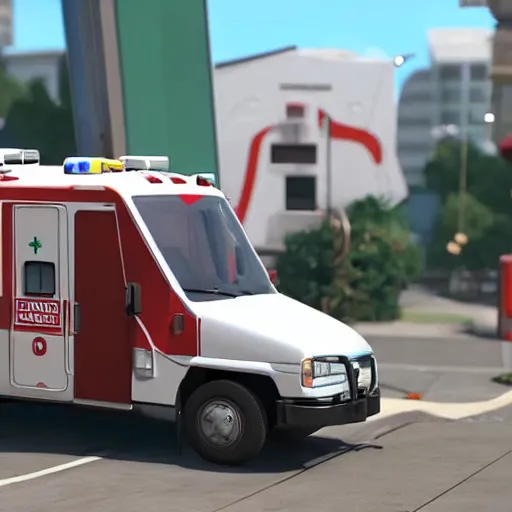 Image similar to big chungus meme, anthropomorphic ambulance shaped like big chungus, fat bugs bunny shaped ambulance, highly detailed 3 d render, unreal engine 5