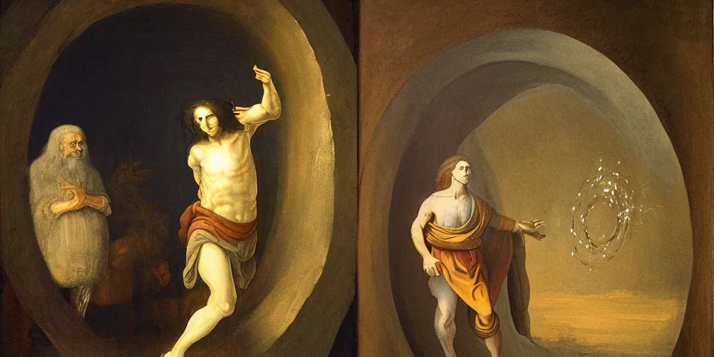 Prompt: painting of rick sanchez entering a portal by Leonardo Da Vinci