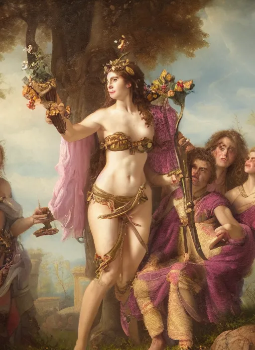 Prompt: A super-detailed portrait of the young bacchante with Thrysos staff by Max Nonnenbruch