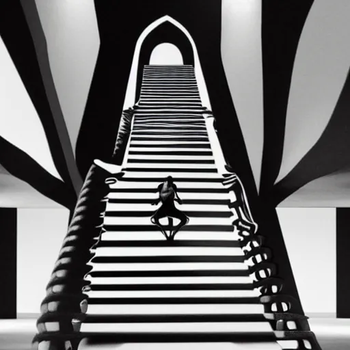 Prompt: a woman made of stairs, salvador dali, surreal, uncanny, high contrast, unreal engine