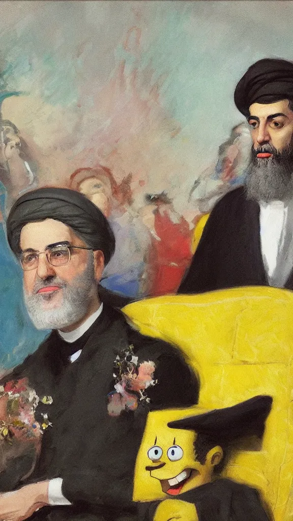 Prompt: spongebob beside ali khamenei by john singer sargent, cinematic, detailed