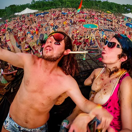 Image similar to scandy and arender, cooking it up, hot hot hot, splash, ahhhhhhh, roomies, bohemian digitals, playing a live gig at ozora festival, over the shoulder photograph, huge crowd, ecstatic, photography