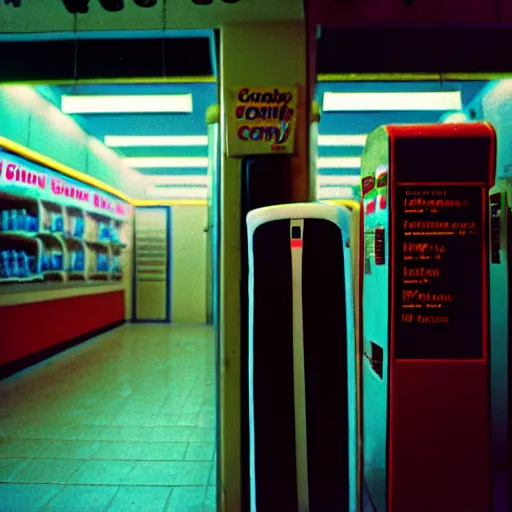 Prompt: cinestill 5 0 d photograph of the inside of an empty convenience store, liminal space, lonely, mannequins, black mold, 3 5 mm, raw, unedited, 8 k, hd, the fifth element