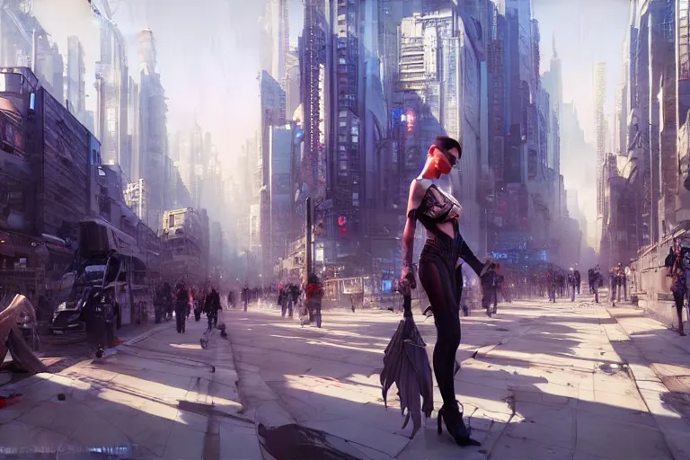 Image similar to painting of a modern city, fine details, magali villeneuve, artgerm, rutkowski, wlop jeremy lipkin and giuseppe dangelico pino and michael garmash and rob rey and tsutomu nihei