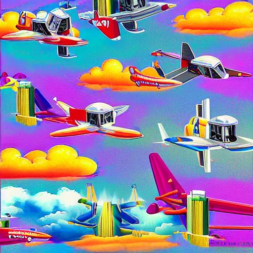 Prompt: “ planes hitting the wtc towers, 9 / 1 1, in the style of lisa frank ”