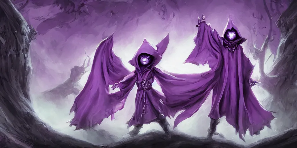 Image similar to cute purple cloaked lich summoning, illustration by Brom:5, cute:2, lich:-1