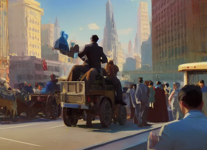 Image similar to an oligarch riding an open coach pulled by crowd of poor people instead of horses in a Mandelbrot fractal modern city by Craig Mullins, ilya kuvshinov, krenz cushart, artgerm trending on artstation by Edward Hopper and Dan Mumford and WLOP and Rutkovsky, Unreal Engine 5, Lumen, Nanite