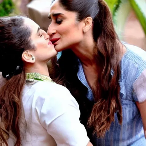 Prompt: kareena kapoor kissing kareena kapoor, relistic